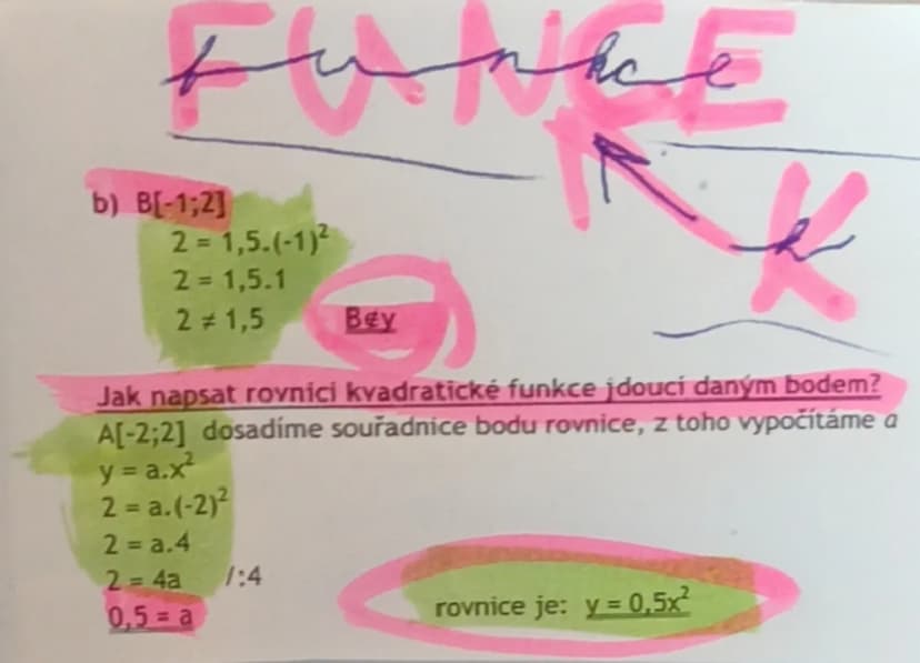 --- OCR Start ---
KVADRATICKA
5. Kvadratická funkce
lineární funkce ... m~y=k.x+q
k>0... rostoucí
k≤0, klesající
speciálním případem je
přím