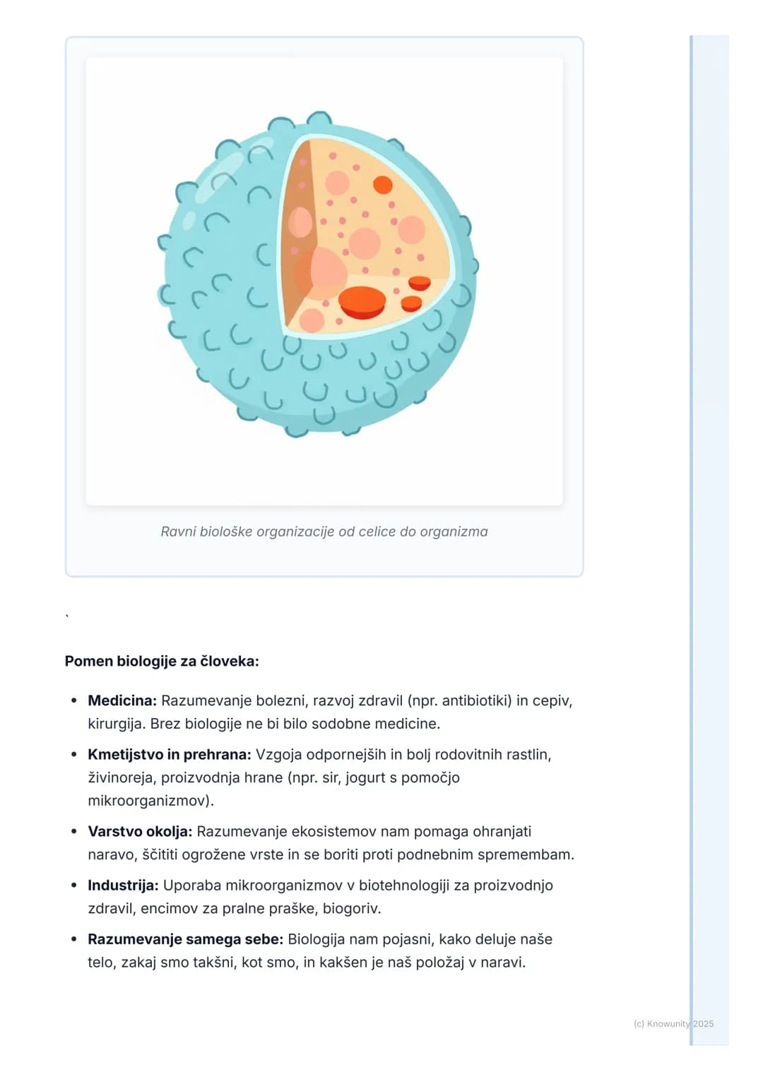 # Kaj je biologija?

## Kaj sploh je biologija?

Biologija je naravoslovna veda, ki preučuje življenje in žive organizme. Ime
izvira iz gršk
