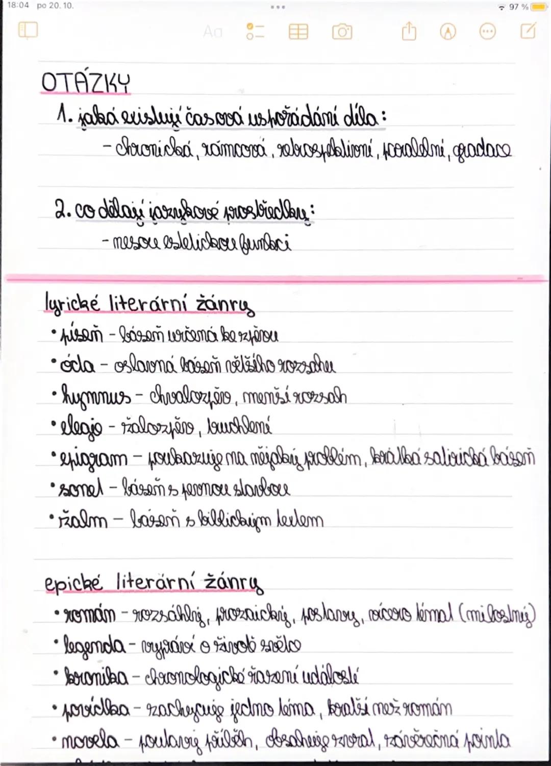 18:03 po 20.10.

Ad

Posmis
Název poznámky: ČEŠTINA - literatura Upravit
10. října 2025 9:34
•legrika - nedějová, vyjadřuje focily, myšlenba