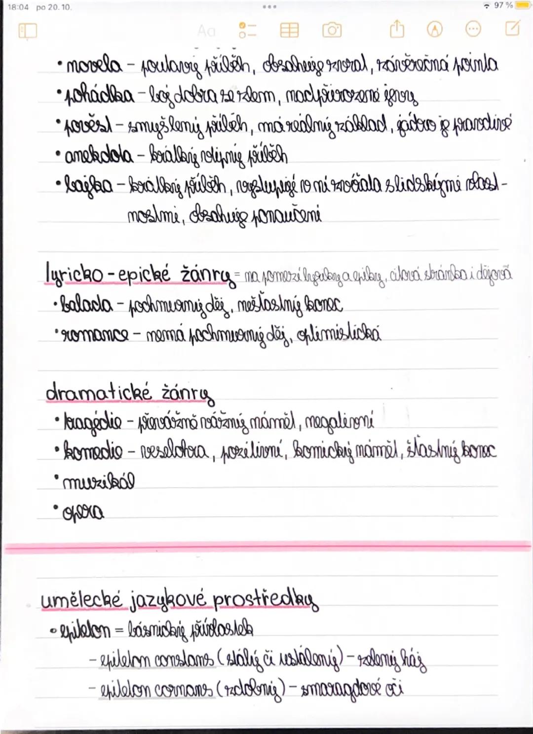 18:03 po 20.10.

Ad

Posmis
Název poznámky: ČEŠTINA - literatura Upravit
10. října 2025 9:34
•legrika - nedějová, vyjadřuje focily, myšlenba