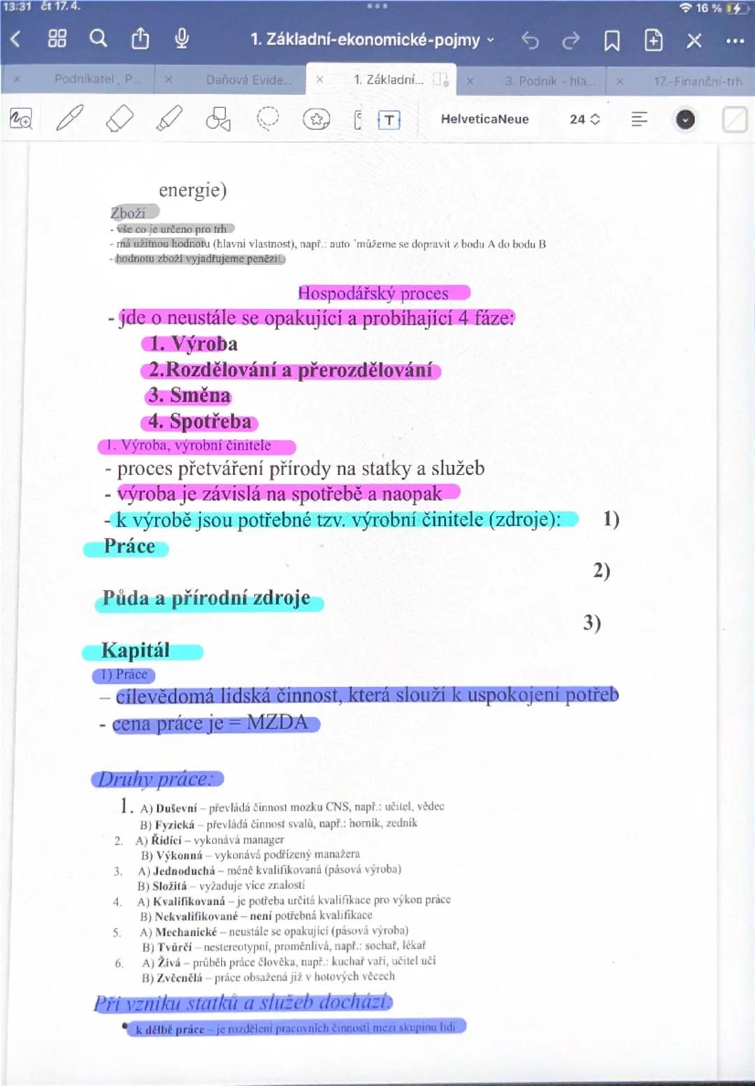 --- OCR Start ---
13:31 C
<88
1. Základní-ekonomické-pojmy
口田× ...〇〇
Podnikatel, P....
Daňová Evide.
X
1. Základní...×
☐
3. Podnik-hla...
17