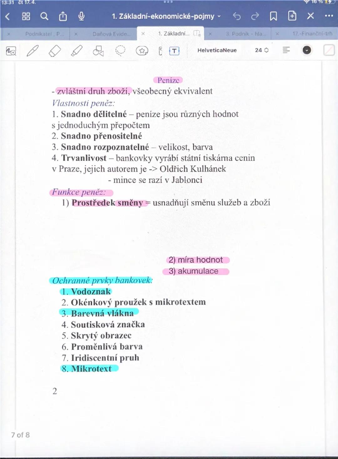--- OCR Start ---
13:31 C
<88
1. Základní-ekonomické-pojmy
口田× ...〇〇
Podnikatel, P....
Daňová Evide.
X
1. Základní...×
☐
3. Podnik-hla...
17