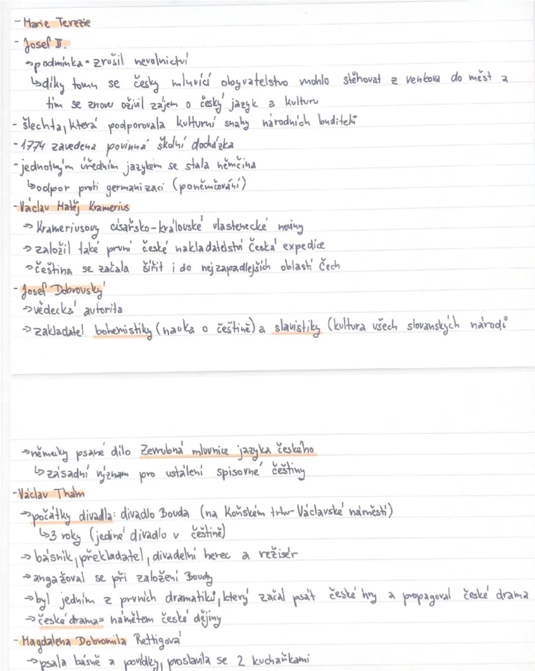 # NÁRODNÍ OBROZENÍ

- shana zachránit češtinu.

178 1800
+

-panovnik musel zrušit nevolnictví
- Marie Terezie

psani, čtení, počítani

→ dě