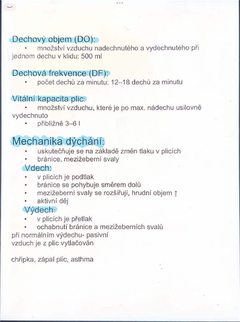 # Dýchací soustava

- výměny plynů O$_2$, CO$_2$
- Dýchací cesty:
- horní dutina nosní, dutina ústní horní
- nosohltan (část hltanu), ústí E
