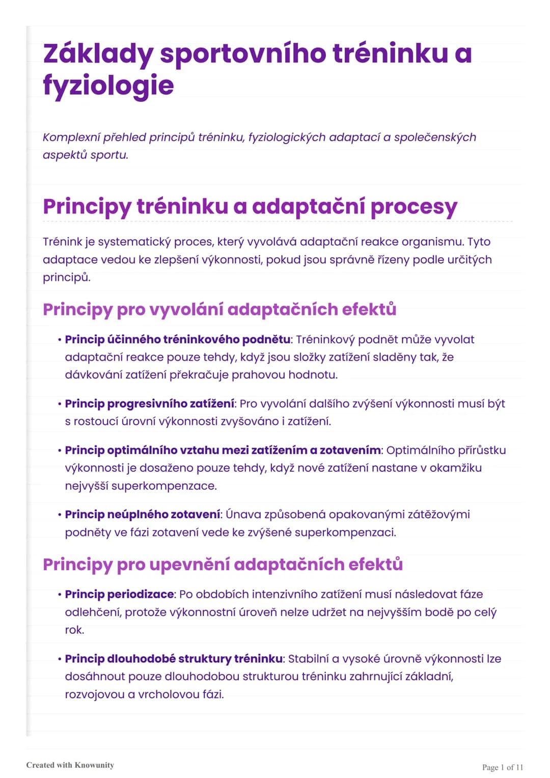 Základy sportovního tréninku a fyziologie