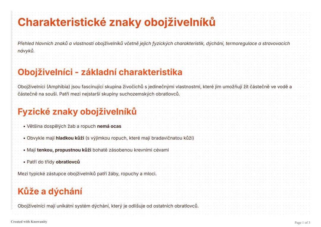 Hlavní charakteristiky a znaky obojživelníků