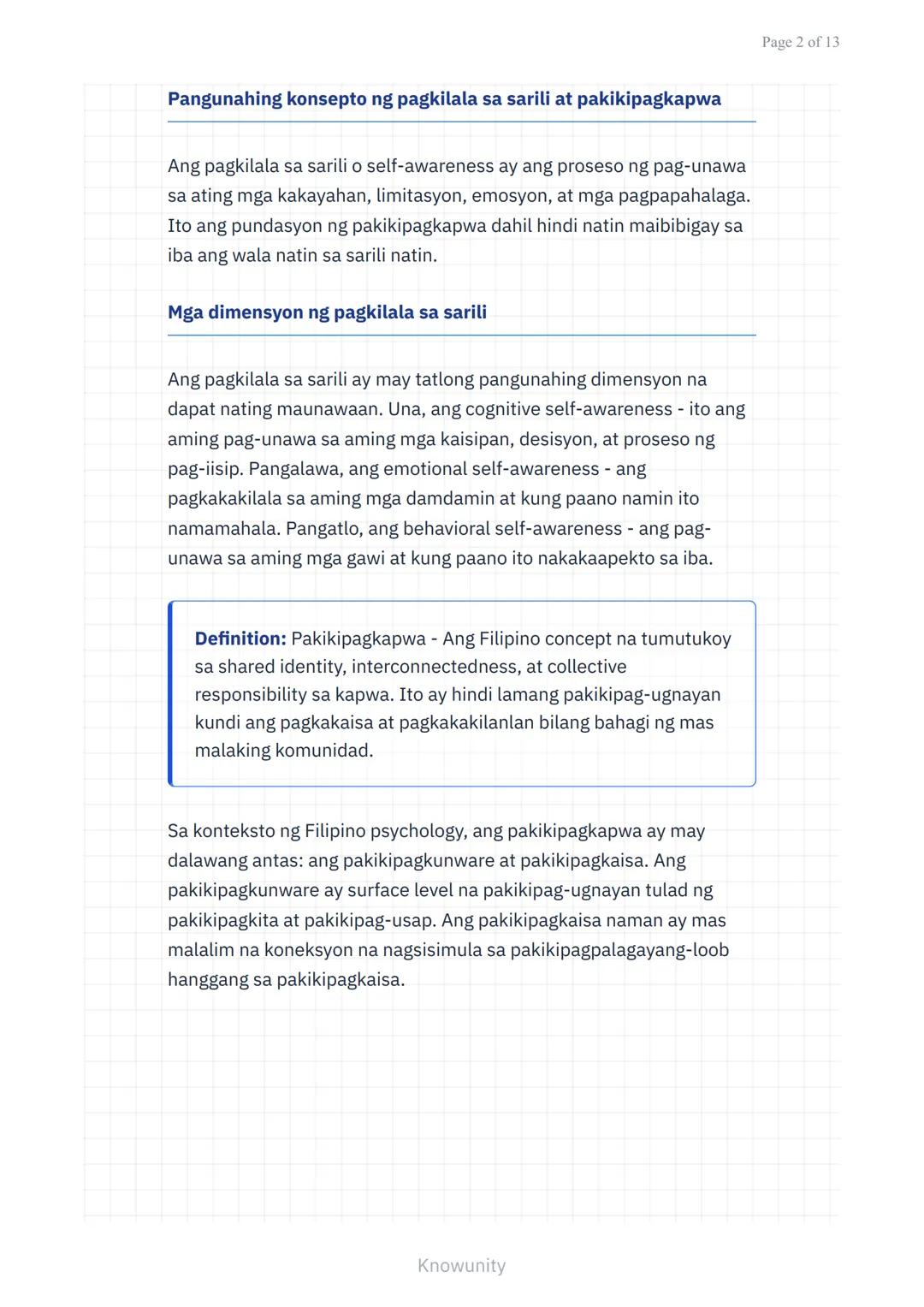 Pagpapalalim sa Pagkilala sa Sarili at Pakikipagkapwa sa
Komunidad
Pag-unawa sa pagtulong sa kapwa at paglilingkod
sa komunidad
Mga Layuning