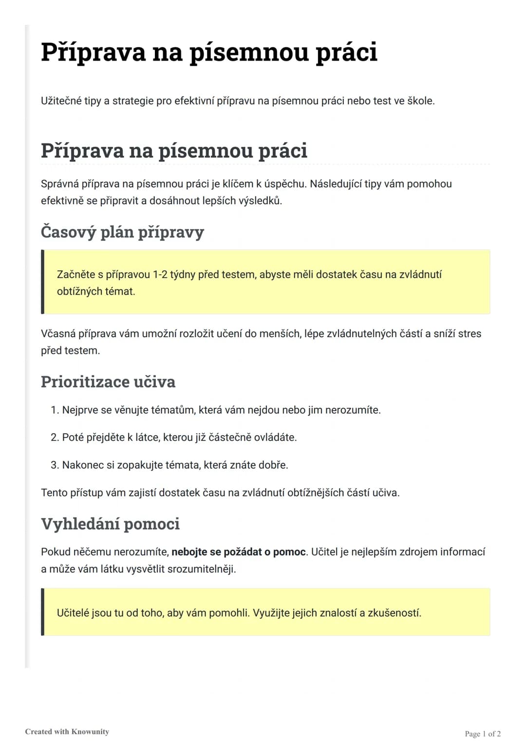 # Příprava na písemnou práci
Užitečné tipy a strategie pro efektivní přípravu na písemnou práci nebo test ve škole.

# Příprava na písemnou 
