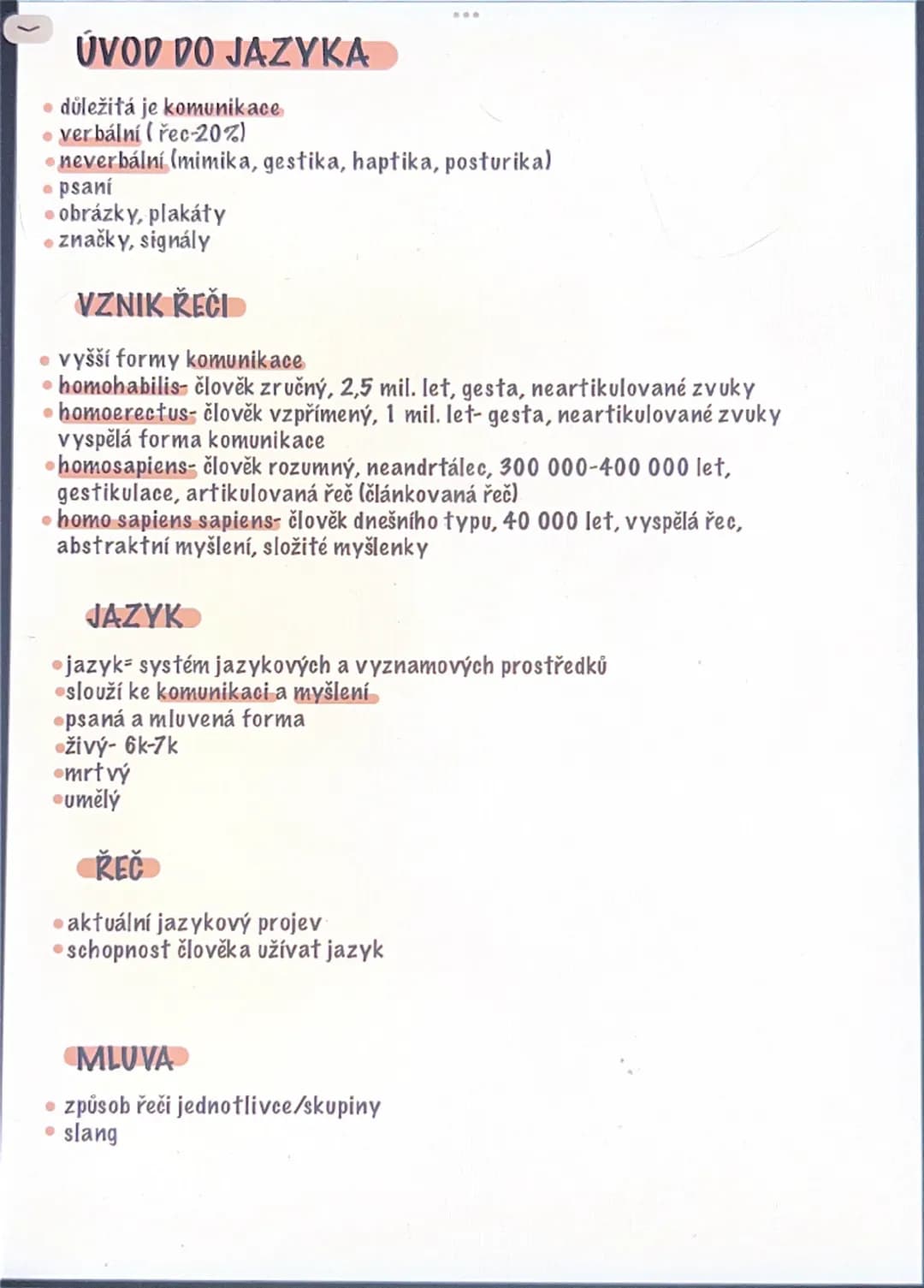 --- OCR Start ---
ÚVOD DO JAZYKA
⚫ důležitá je komunikace
• verbální (řec-20%)
⚫ neverbální (mimika, gestika, haptika, posturika)
• psaní
⚫ 