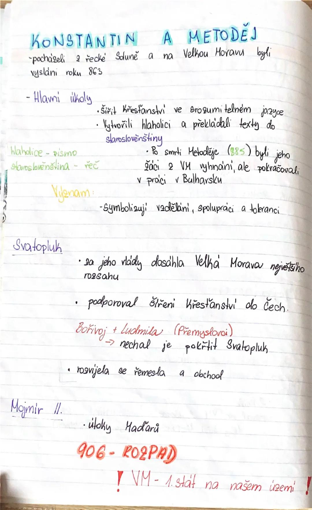 ## Velká Morava

**Venik:**
- 9. století
- vznik opevněných hradišť
- v čele kníže a jeho družina
- řemeslníci a obchodníci
- většina obyvat