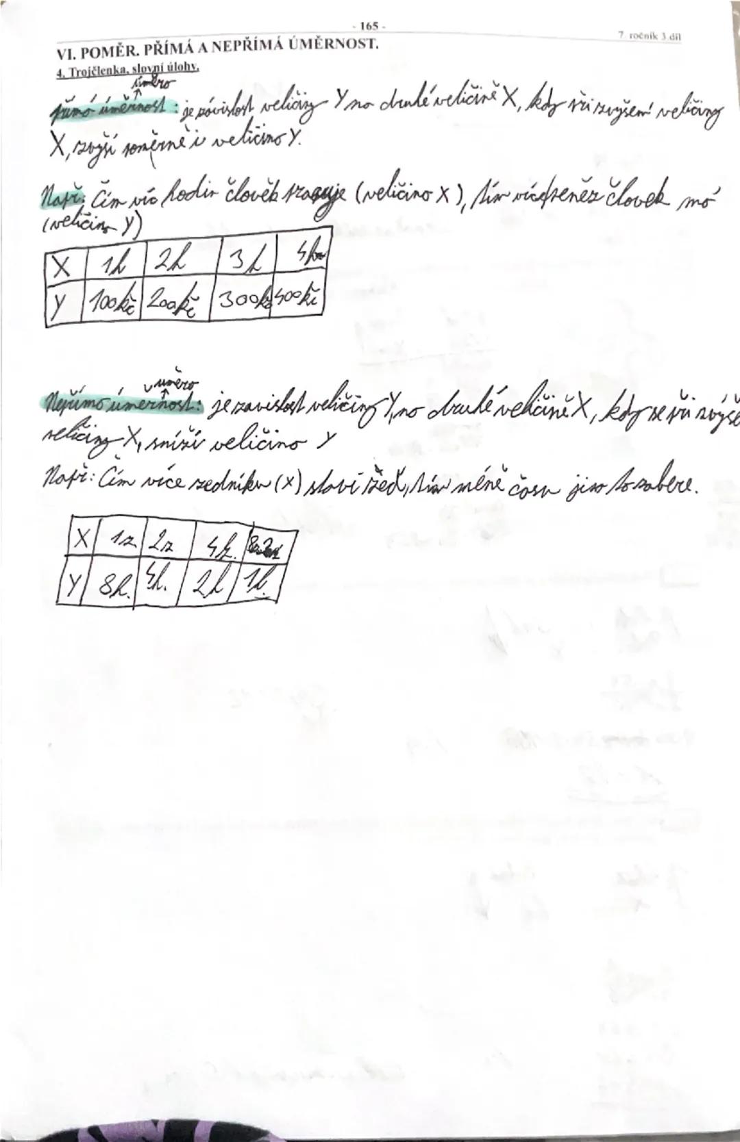 # VI. POMĚR, PŘÍMÁ A NEPŘÍMÁ ÚMĚRNOST.

4. Trojčlenka slovní úlohy.

## Přímá úměrnost
*Přímá úměrnost: závislost veličiny Y na druhé veliči