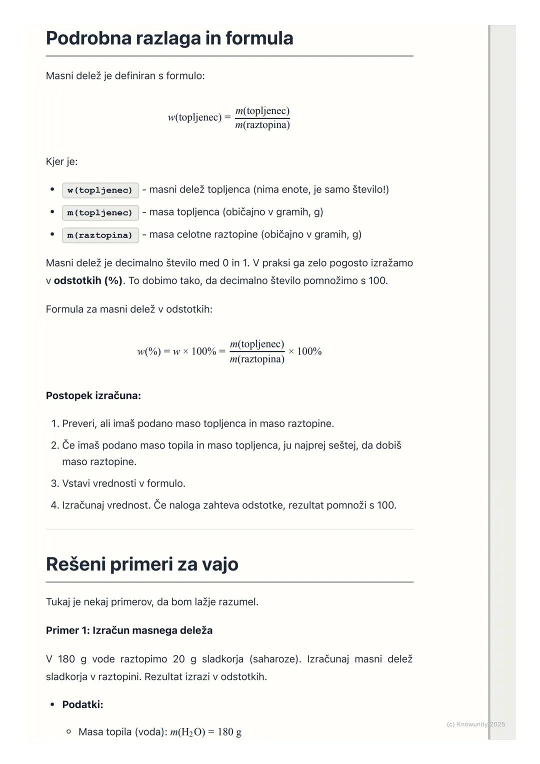 # Koncentracija raztopin (masni
delež)

Uvod v masni delež

Koncentracija nam pove, koliko topljenca je raztopljenega v določeni količini
to