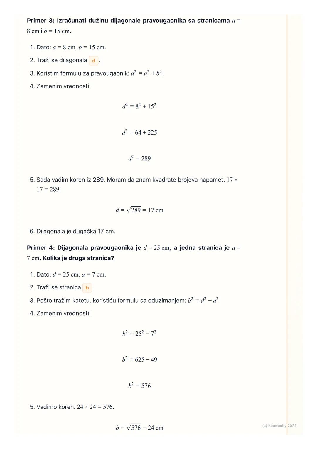 # Primena Pitagorine teoreme u
kvadratu i pravougaoniku

Uvod u primenu teoreme

Pitagorina teorema ($a² + b² = c²$) ne važi samo za apstrak