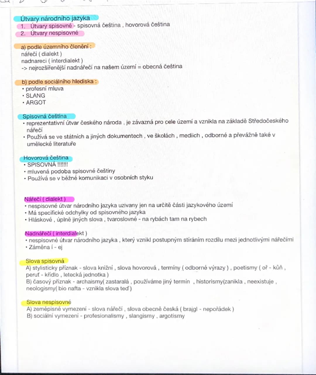 # Útvary národního jazyka

1. Útvary spisovné - spisovná čeština, hovorová čeština
2. Útvary nespisovné

a) podle územního členění :

nářečí