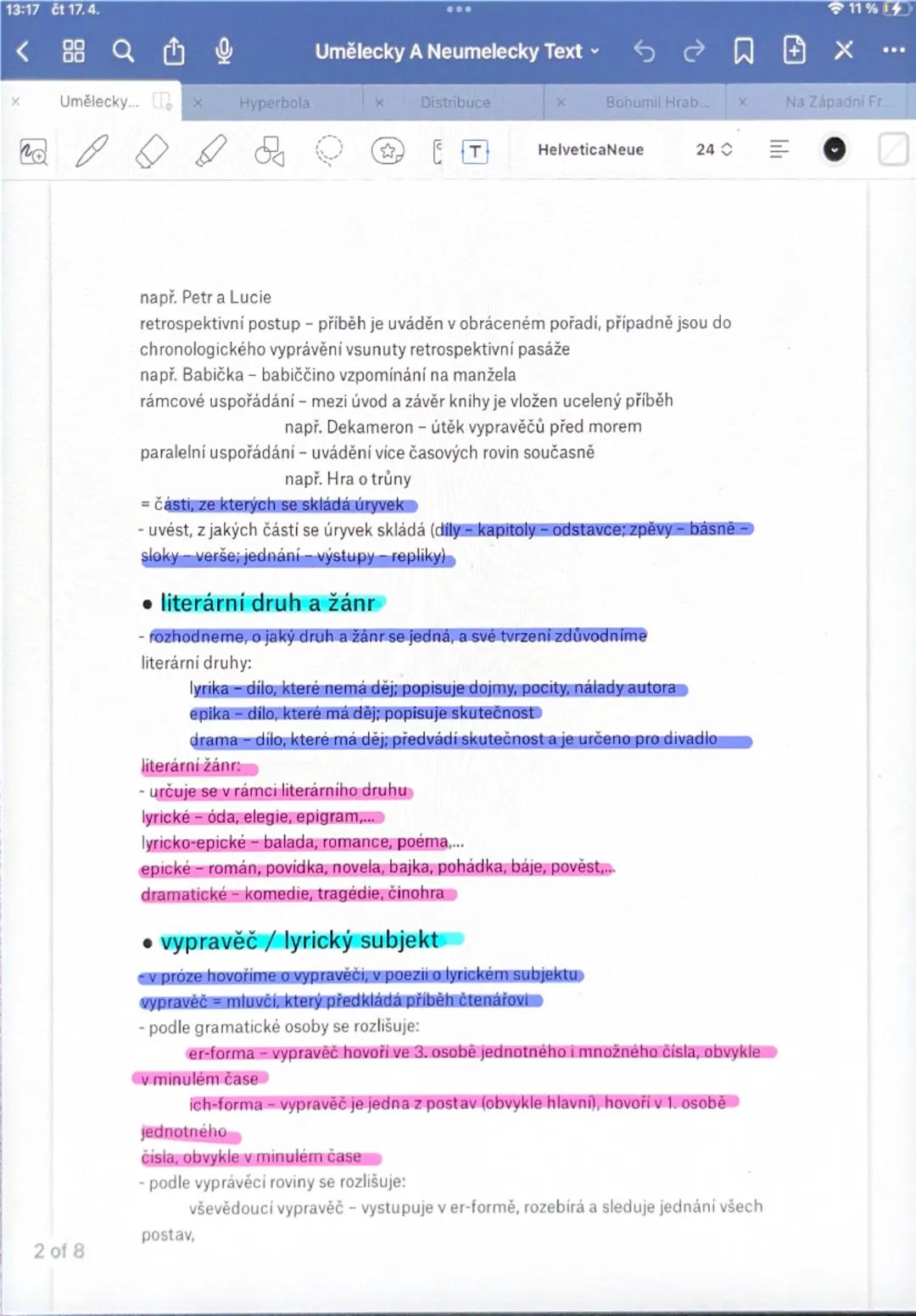 # Osnova s vysvětlivky

- ROZBOR UMĚLECKÉHO A NEUMĚLECKÉHO TEXTU

# Charakteristika uměleckého textu

- zasazení výňatku do kontextu díla
  