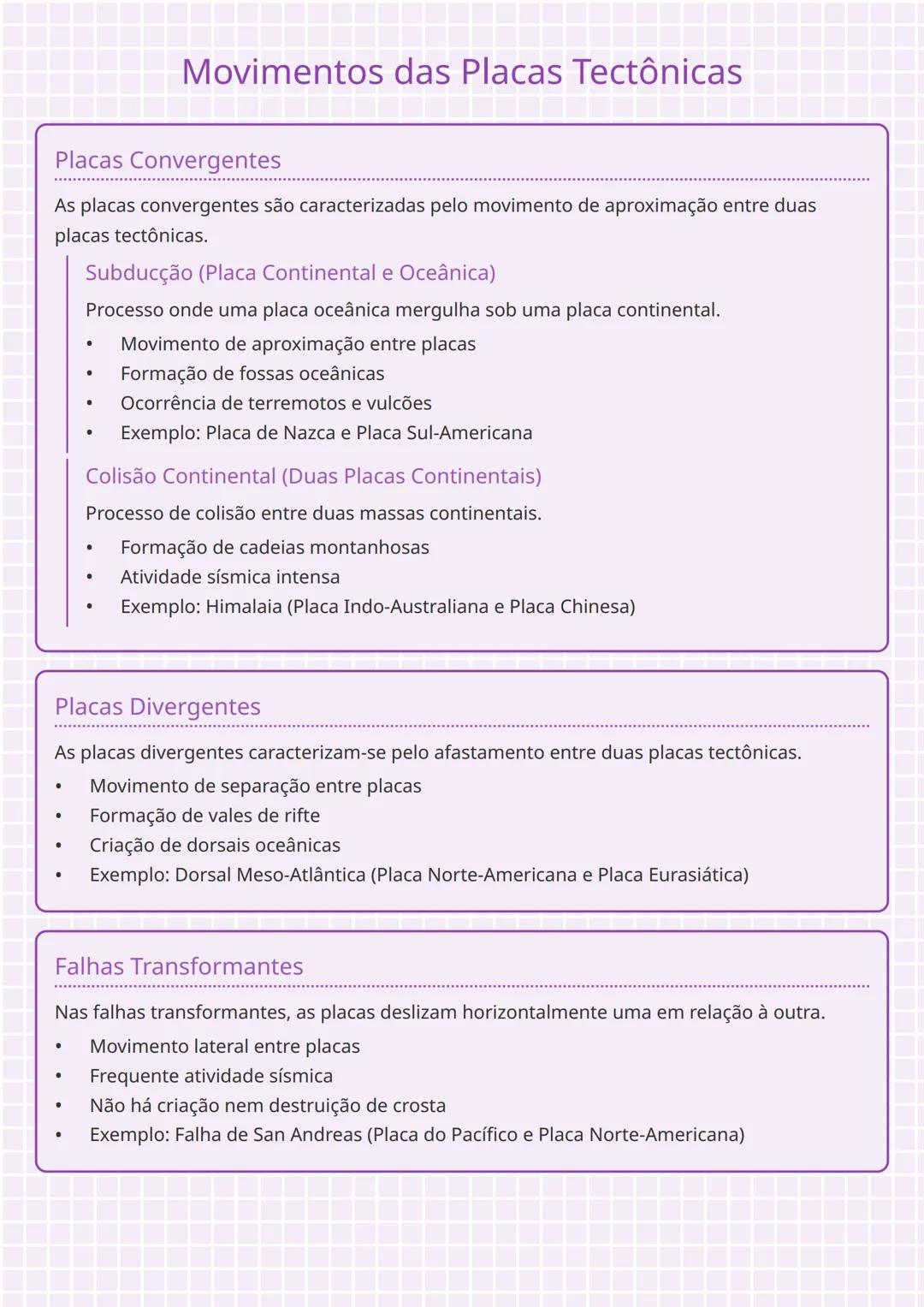 # Movimentos das Placas Tectônicas

Placas Convergentes

As placas convergentes são caracterizadas pelo movimento de aproximação entre duas
