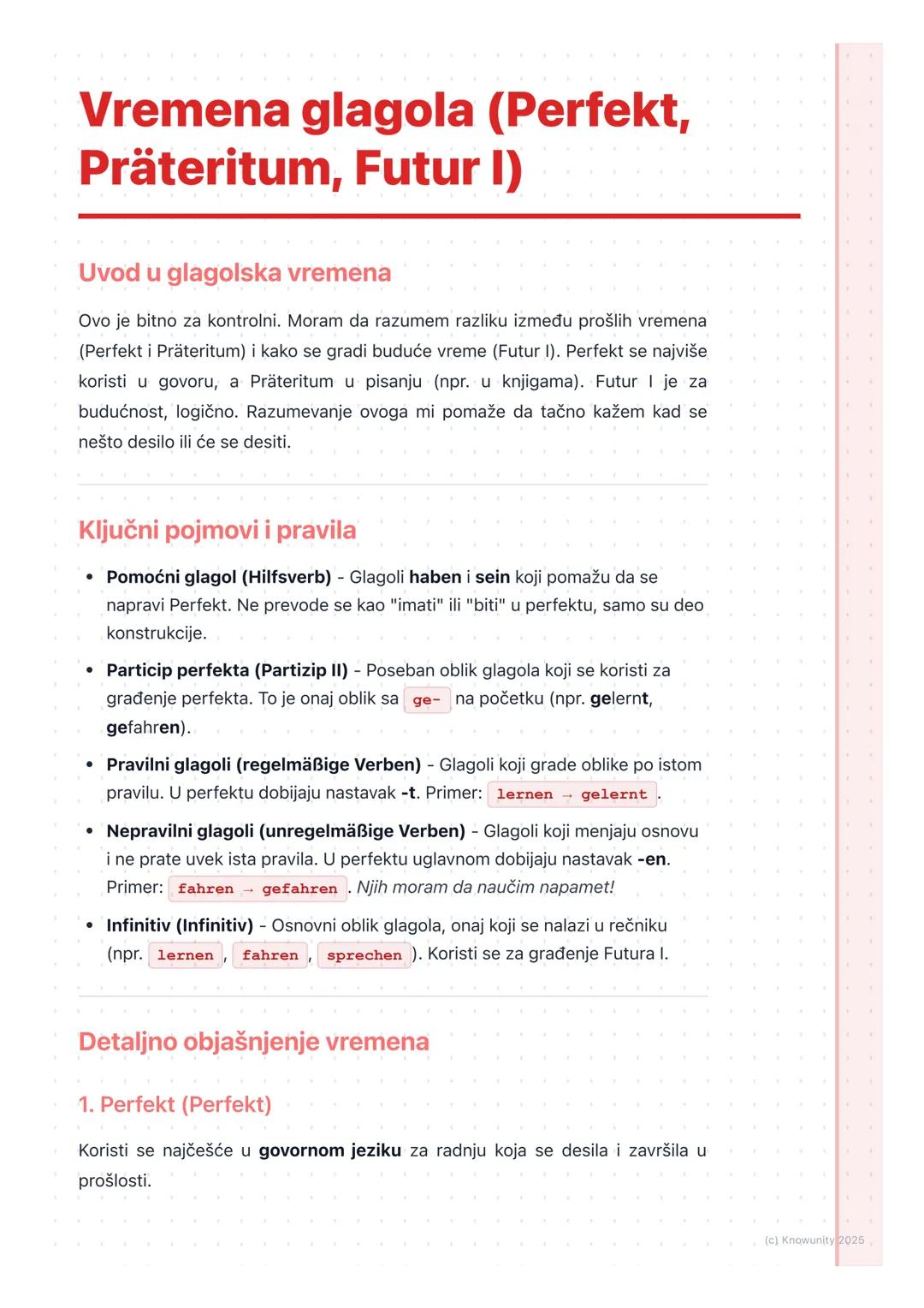 # Vremena glagola (Perfekt,
Präteritum, Futur I)

Uvod u glagolska vremena

Ovo je bitno za kontrolni. Moram da razumem razliku između prošl