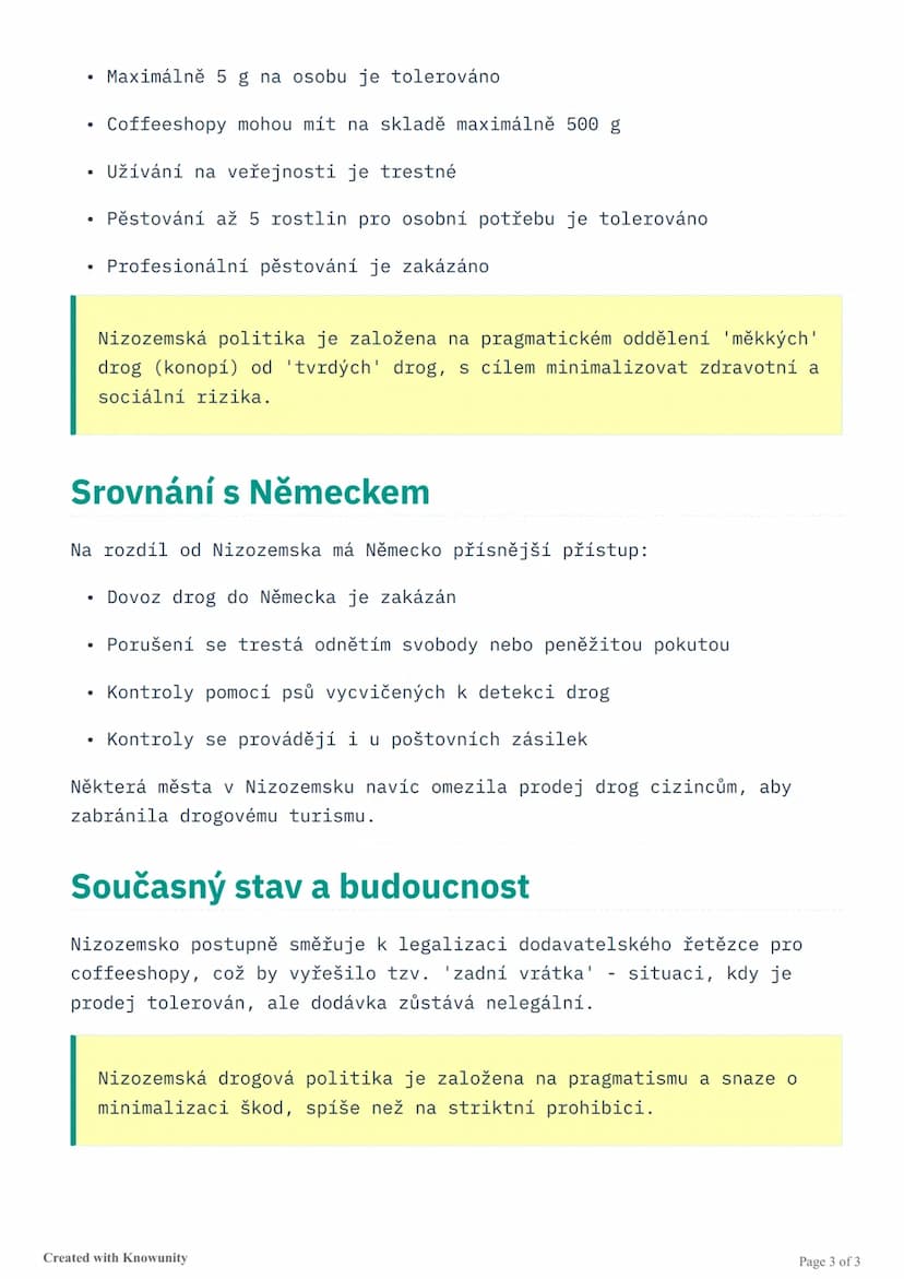 # Drogová politika v Nizozemsku

Přehled nizozemského přístupu k drogám, systému coffeeshopů a srovnání
s jinými evropskými zeměmi.

# Úvod 