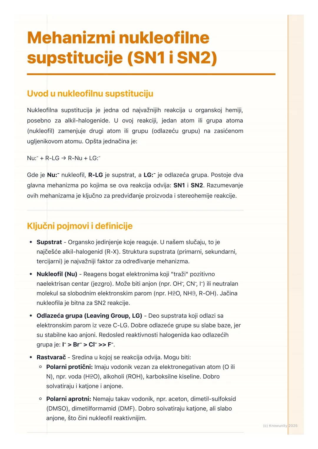 # Mehanizmi nukleofilne
supstitucije (SN1 i SN2)

Uvod u nukleofilnu supstituciju

Nukleofilna supstitucija je jedna od najvažnijih reakcija