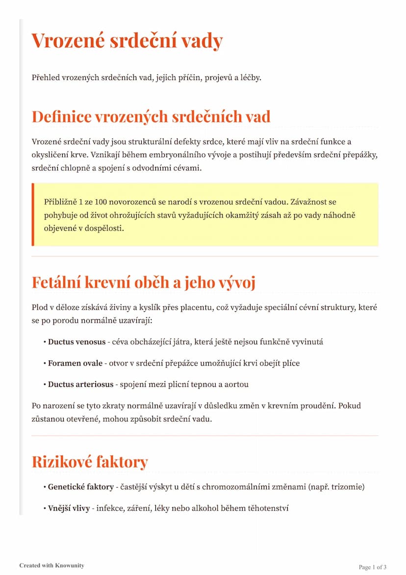 # Vrozené srdeční vady

Přehled vrozených srdečních vad, jejich příčin, projevů a léčby.

# Definice vrozených srdečních vad

Vrozené srdečn