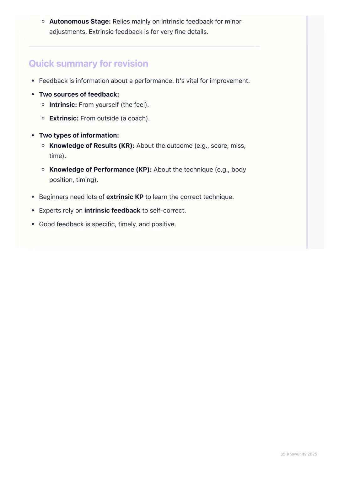 # Feedback in Skill Learning

The role of feedback in learning skills

Feedback is basically information a performer receives about their
pe
