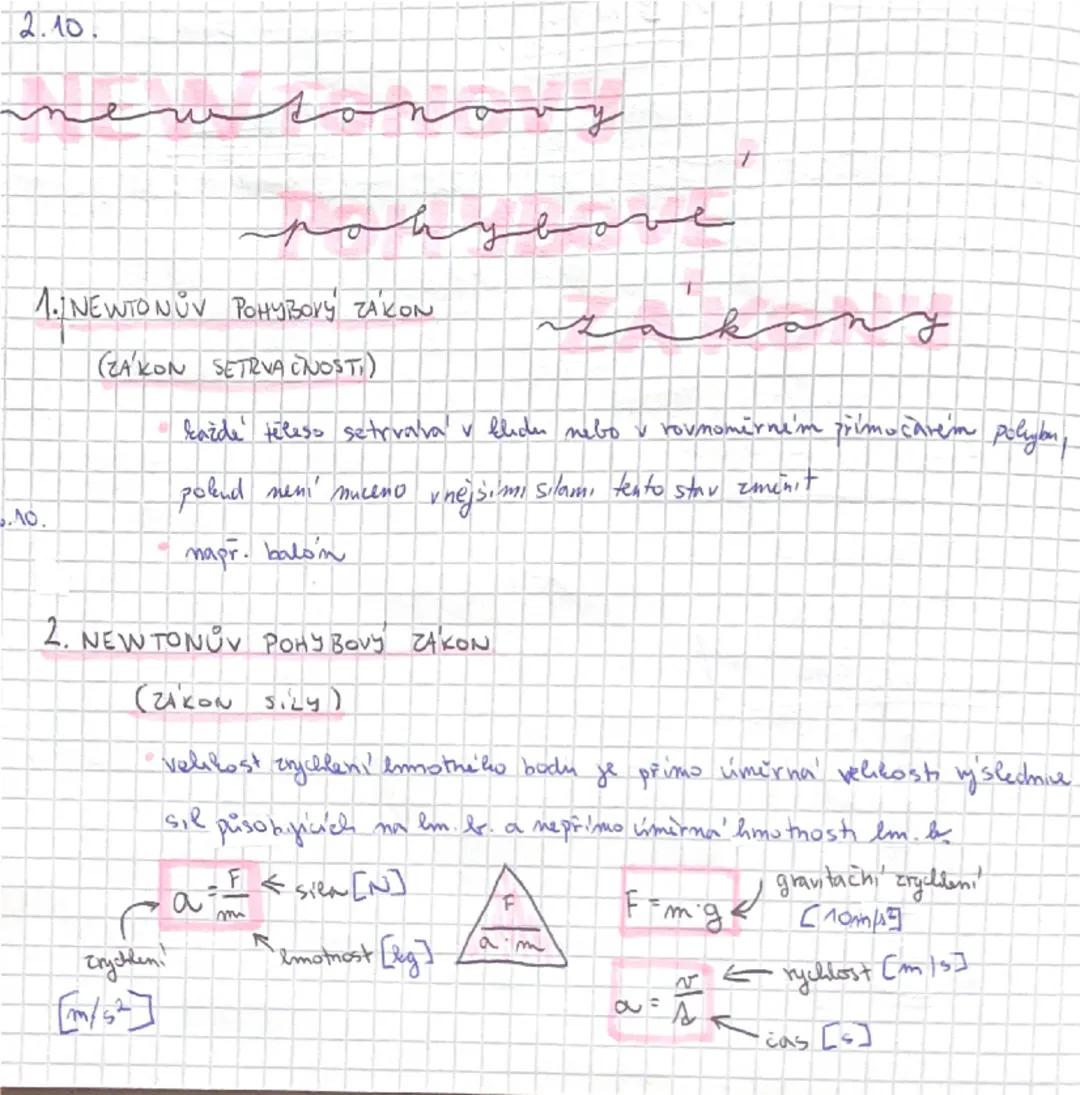 # 2.10.

*newtonovy pohybove zákony*

1. NEWTONŮV POHYBOVÝ ZÁKON
(ZÁKON SETRVAČNOSTI)

- každé těleso setrvává v klidu nebo v rovnoměrném př