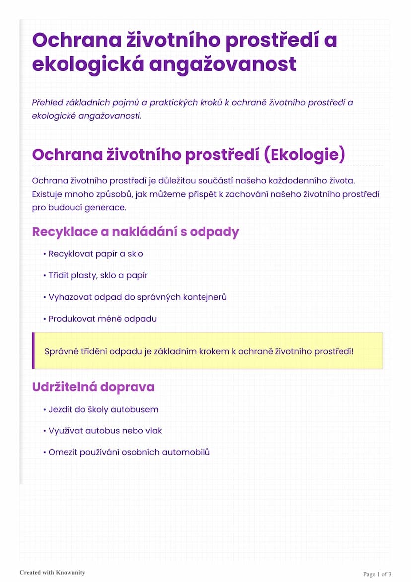 # Ochrana životního prostředí a
ekologická angažovanost

Přehled základních pojmů a praktických kroků k ochraně životního prostředí a
ekolog