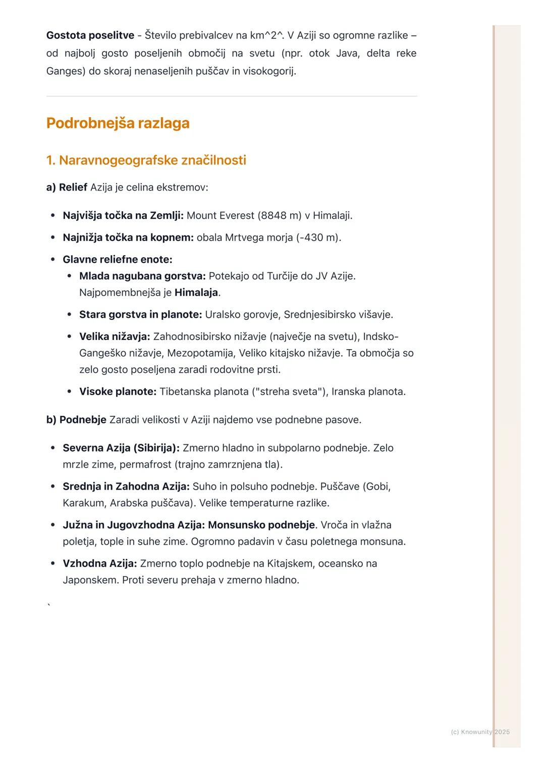 # Azija

Splošni pregled in lega

Azija je največja celina tako po površini (približno 44,6 mio km^2, kar je
skoraj tretjina kopnega na Zeml