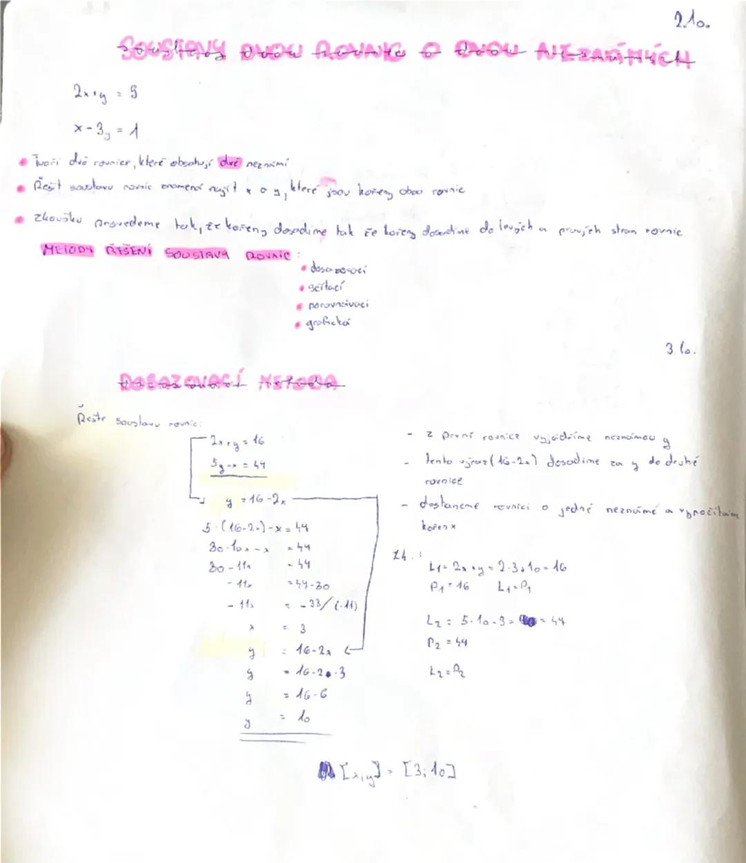2.10.
# Sousteng DNOW AGVANG O DANGU AVEZASHÍCH

$2x+y= 9$
$x-3y=1$

*   Noři dve rounier, které obsahují dve neznimi
*   Resit sastavu novs