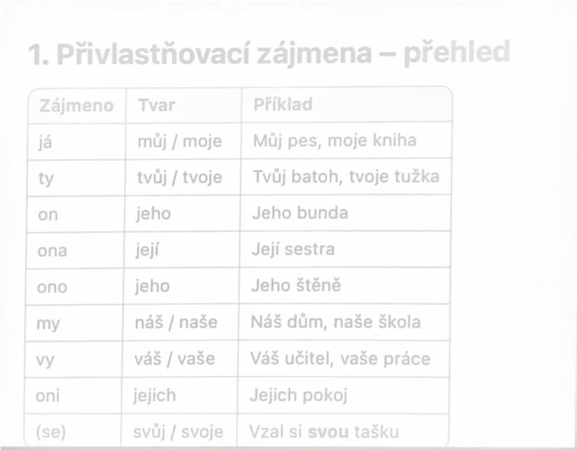 ## 2. Příslovečné spřežky - přehled

| Dohromady | Zvlášť | Pomůcka |
|---|---|---|
| nakonec | na konec | Nakonec = výsledek |
| naschvál |
