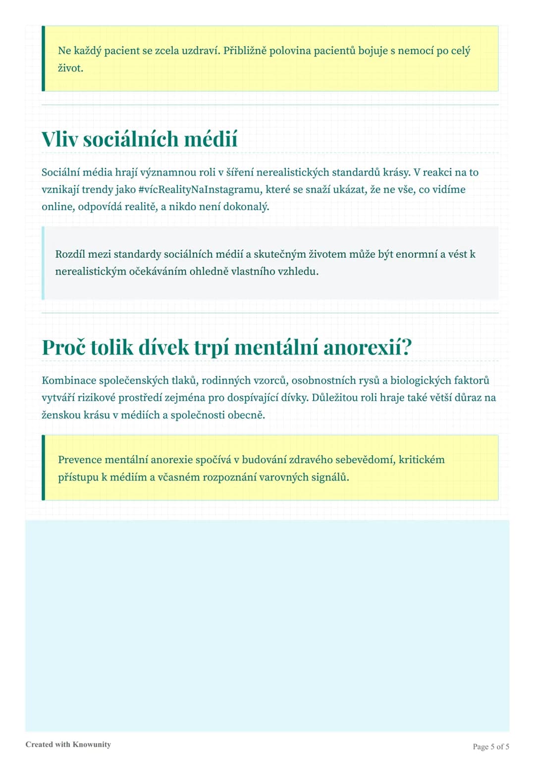# Mentální anorexie

Komplexní přehled o mentální anorexii, jejích příčinách, příznacích, následcích a léčbě, se
zaměřením na rostoucí výsky