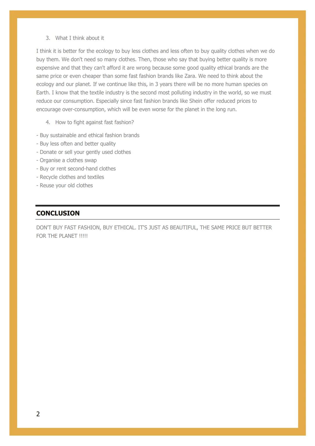 # FAST FASHION

FASHION VOCABULARY

Fast fashion mode rapide
A pair of trousers = un pantalon
Jeans un jean
A dress = une robe
A skirt = une