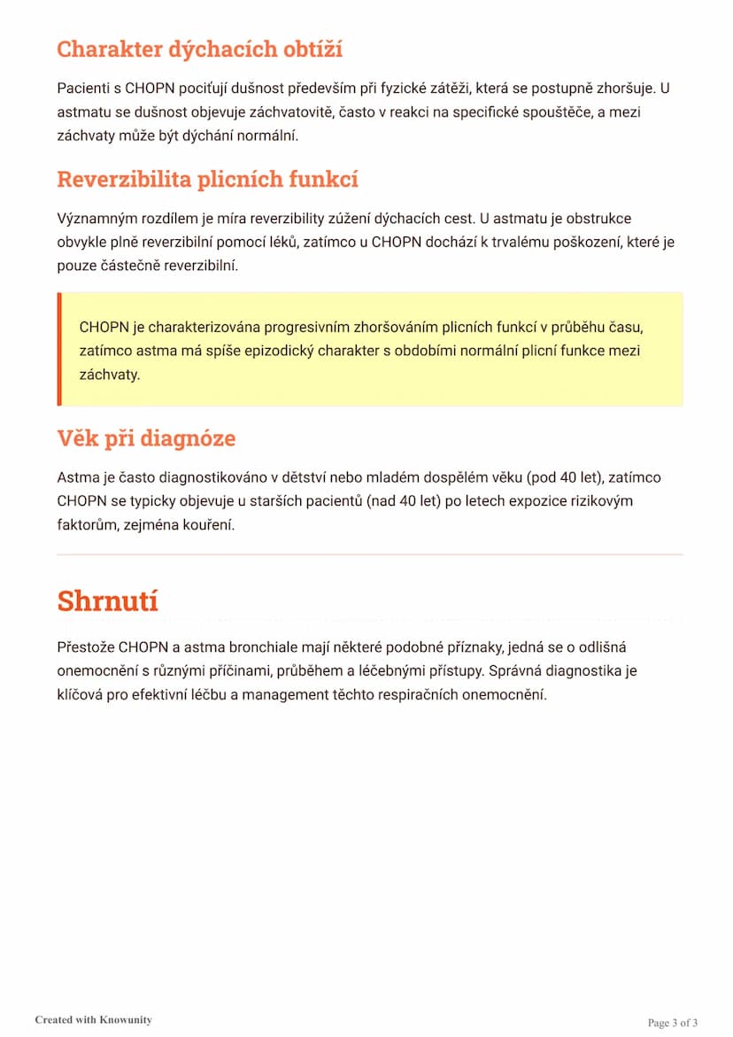 # Rozdíl mezi CHOPN a astmatem
bronchiale (tabulka)

Přehled hlavních rozdílů mezi chronickou obstrukční plicní nemocí (CHOPN) a astmatem
br
