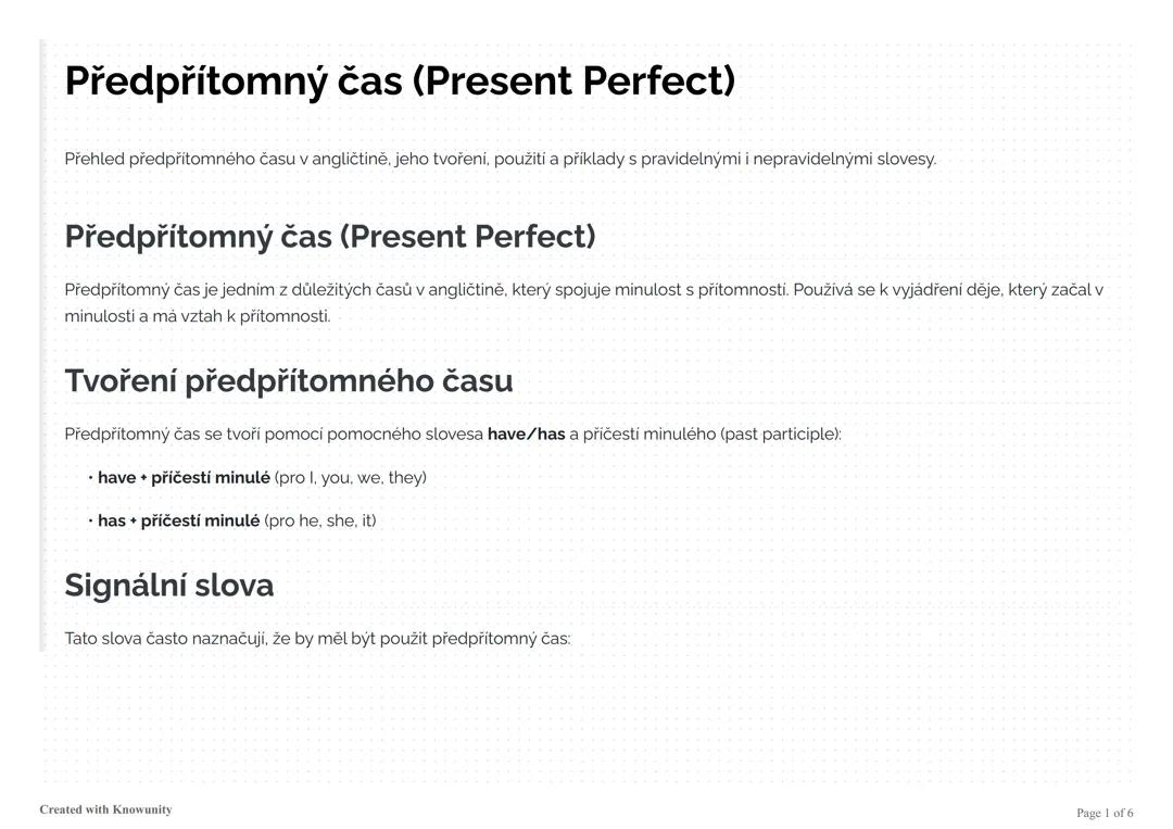 Present Perfect: Předpřítomný čas jednoduše
