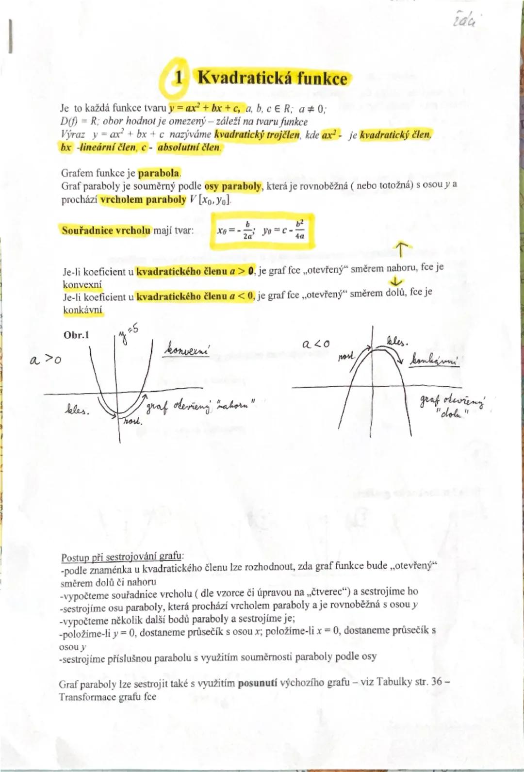 Kvadratická funkce - matematika