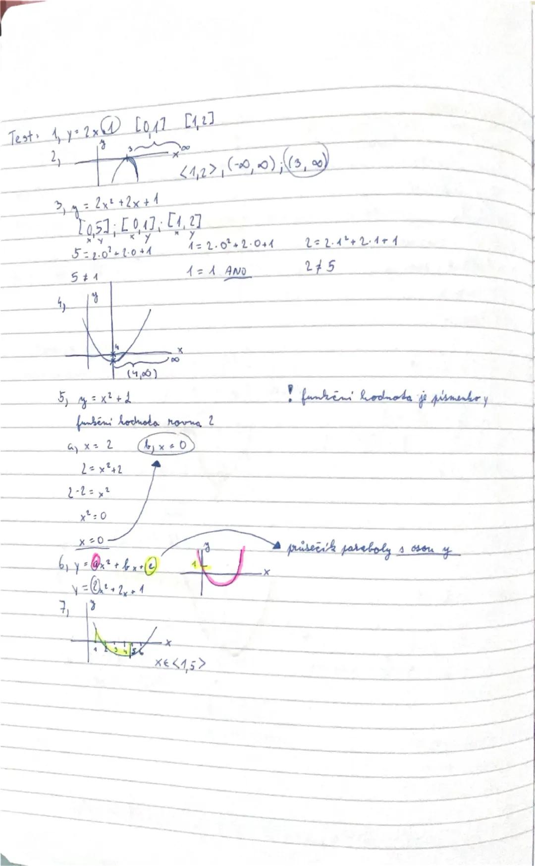 # 1 Kvadratická funkce
Je to každá funkce tvaru $y = ax^2 + bx + c$, a, b, c ∈ R; a ≠ 0;
D(f) = R; obor hodnot je omezený – záleží na tvaru 