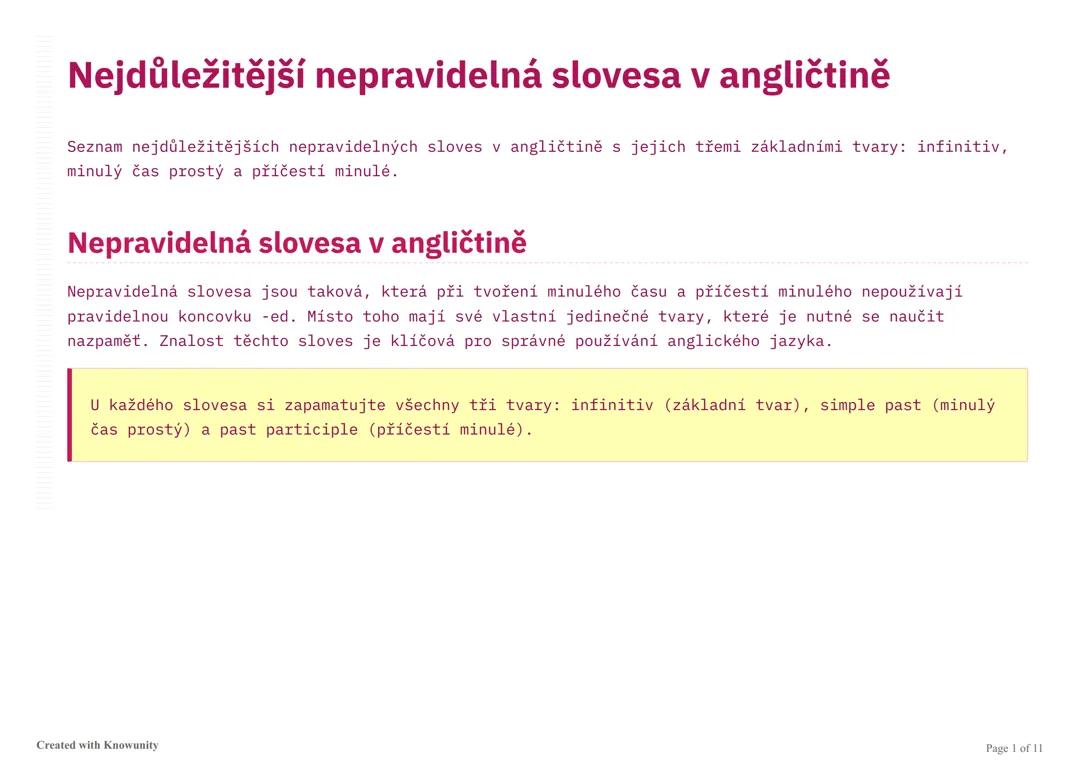 Top nepravidelná anglická slovesa - kompletní seznam