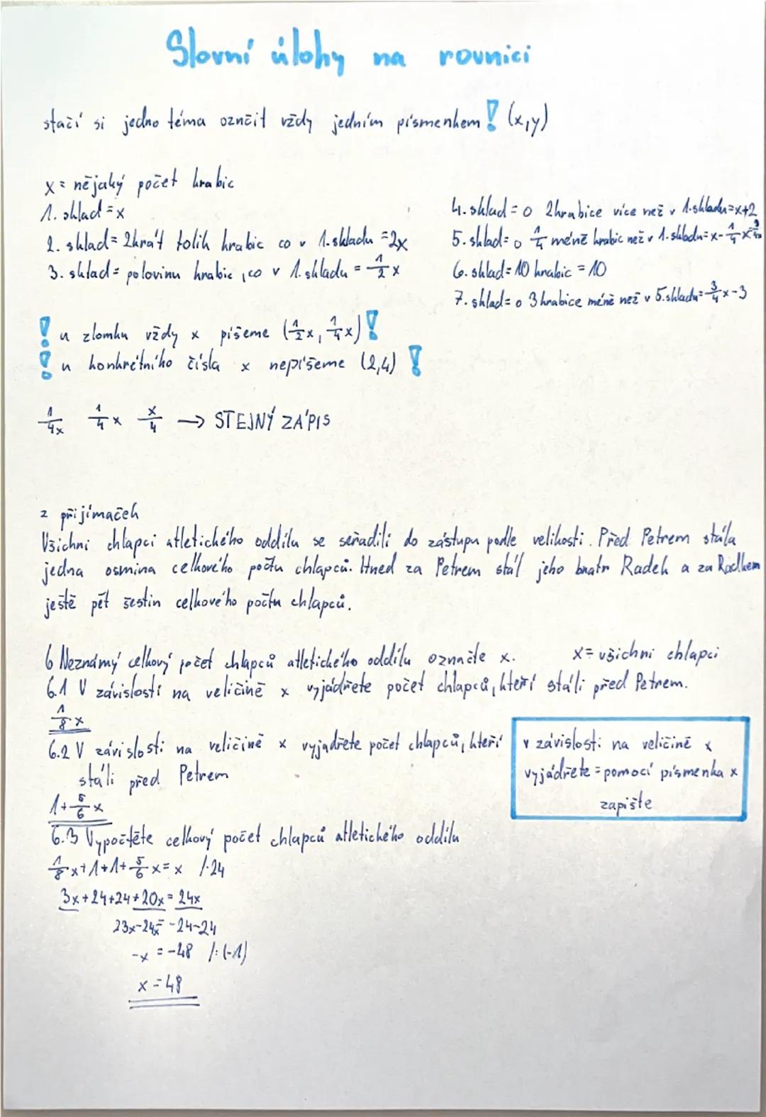 # Slovní úlohy na rovnici

stačí si jedno téma označit vždy jedním písmenkem (!x,y)

$x$ = neznámý počet hrabiček
1. sklad=$x$
2. sklad=2krá