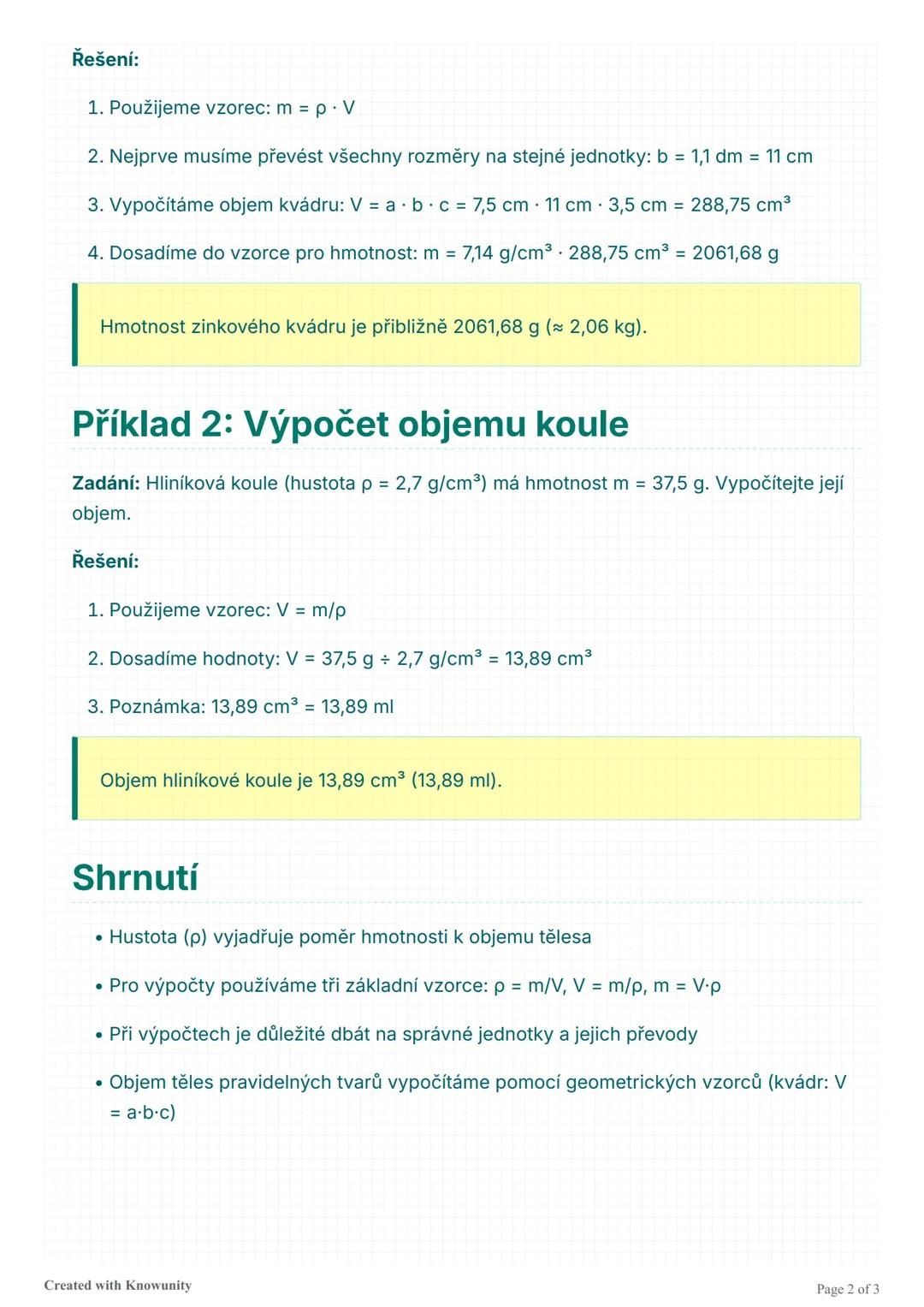 Výpočty s hustotou
Základní vzorce a příklady pro výpočet hustoty, objemu a hmotnosti těles.
Výpočty s hustotou
Hustota je fyzikální veličin