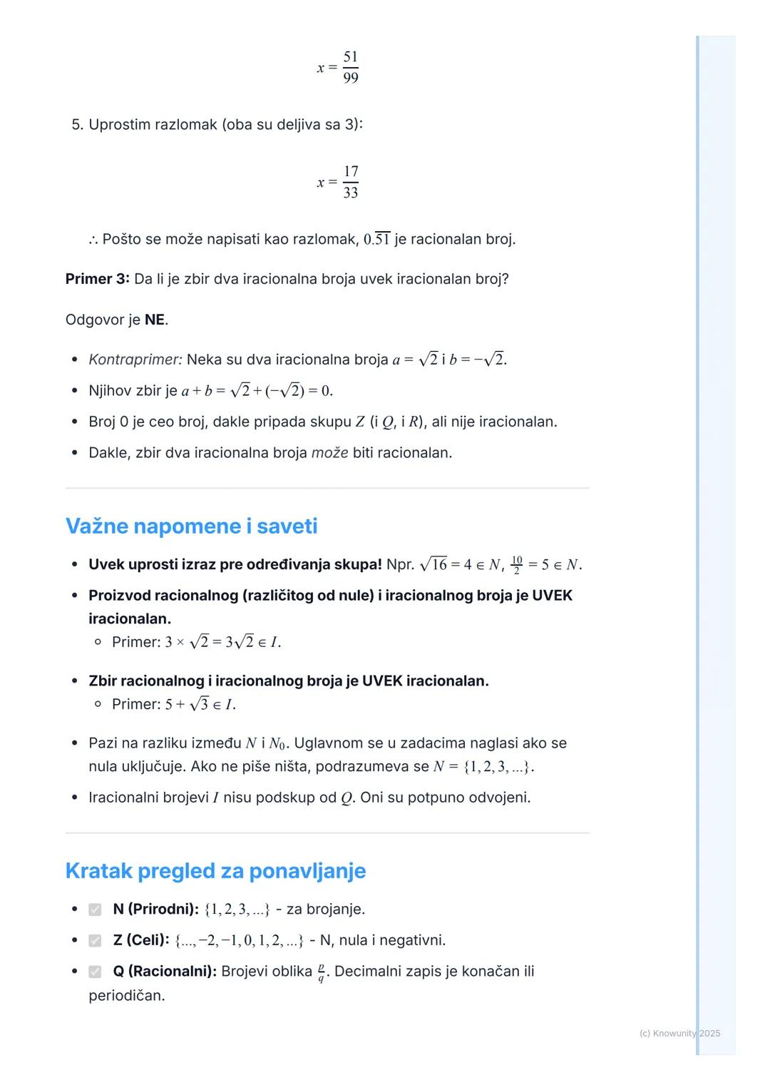 # Skupovi brojeva

Uvod u skupove brojeva

Ovo je ponavljanje i proširenje onoga što smo radili u osnovnoj školi.
Razumevanje različitih sku