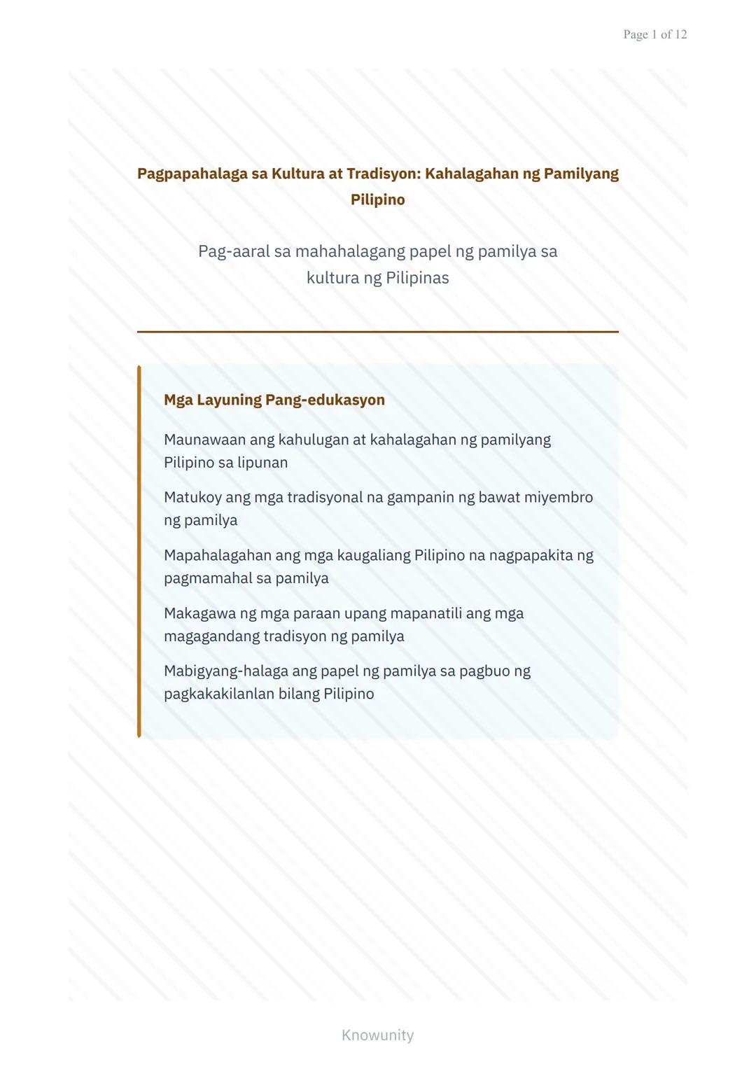 # Pagpapahalaga sa Kultura at Tradisyon: Kahalagahan ng Pamilyang Pilipino

Pag-aaral sa mahahalagang papel ng pamilya sa kultura ng Pilipin