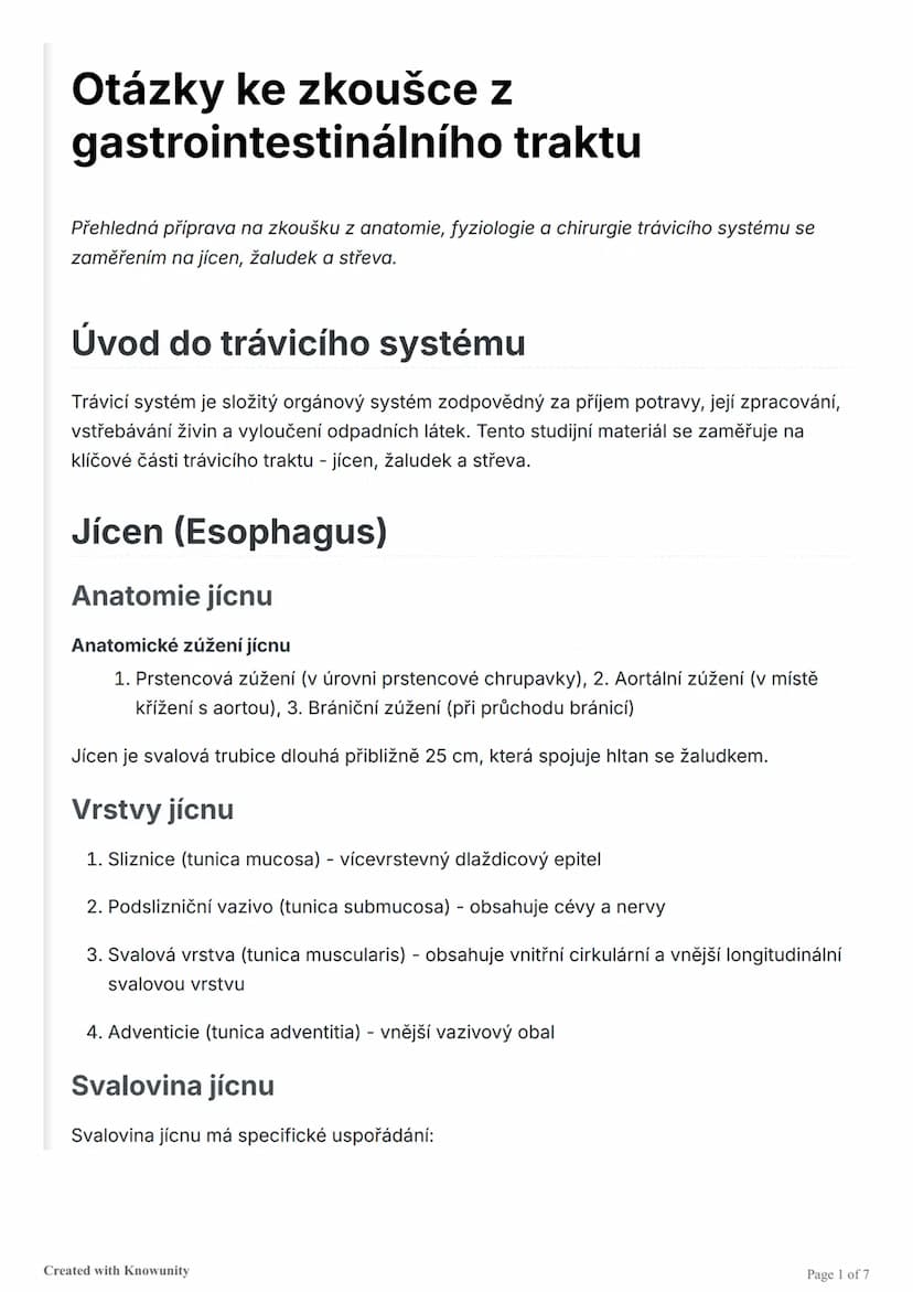 # Otázky ke zkoušce z
gastrointestinálního traktu

Přehledná příprava na zkoušku z anatomie, fyziologie a chirurgie trávicího systému se
zam
