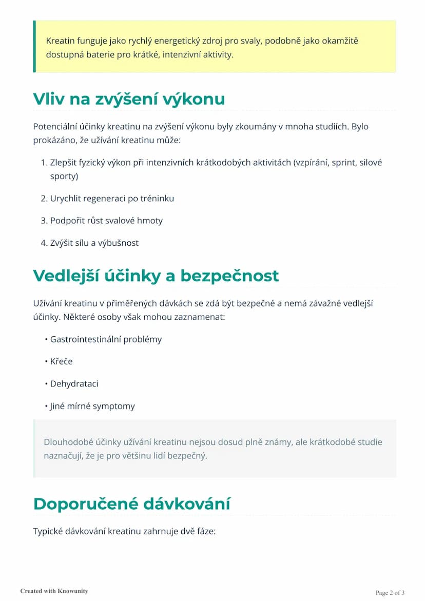 # Kreatin: Energetický zdroj pro
svaly

Přehled kreatinu, organické kyseliny důležité pro energetický metabolismus svalů, jeho
funkce v těle