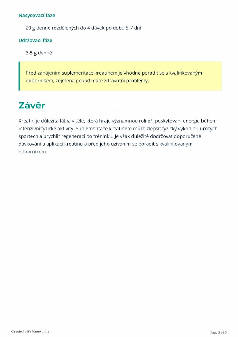 # Kreatin: Energetický zdroj pro
svaly

Přehled kreatinu, organické kyseliny důležité pro energetický metabolismus svalů, jeho
funkce v těle