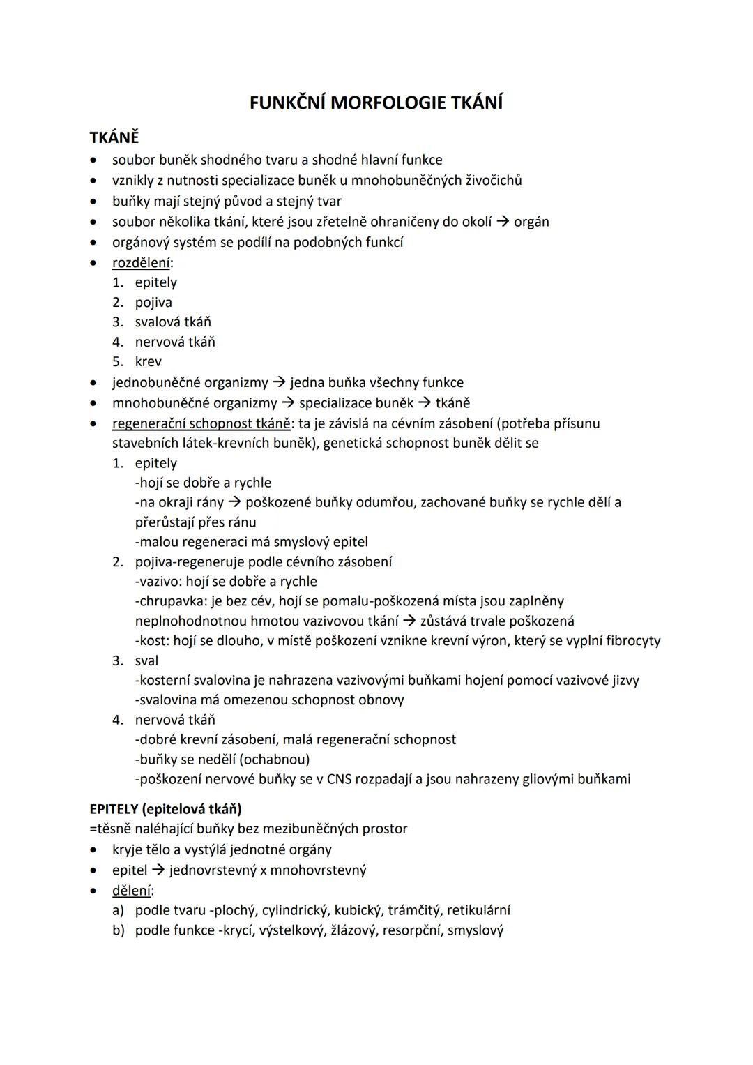 # FUNKČNÍ MORFOLOGIE TKÁNÍ

TKÁNĚ

- soubor buněk shodného tvaru a shodné hlavní funkce
- vznikly z nutnosti specializace buněk u mnohobuněč