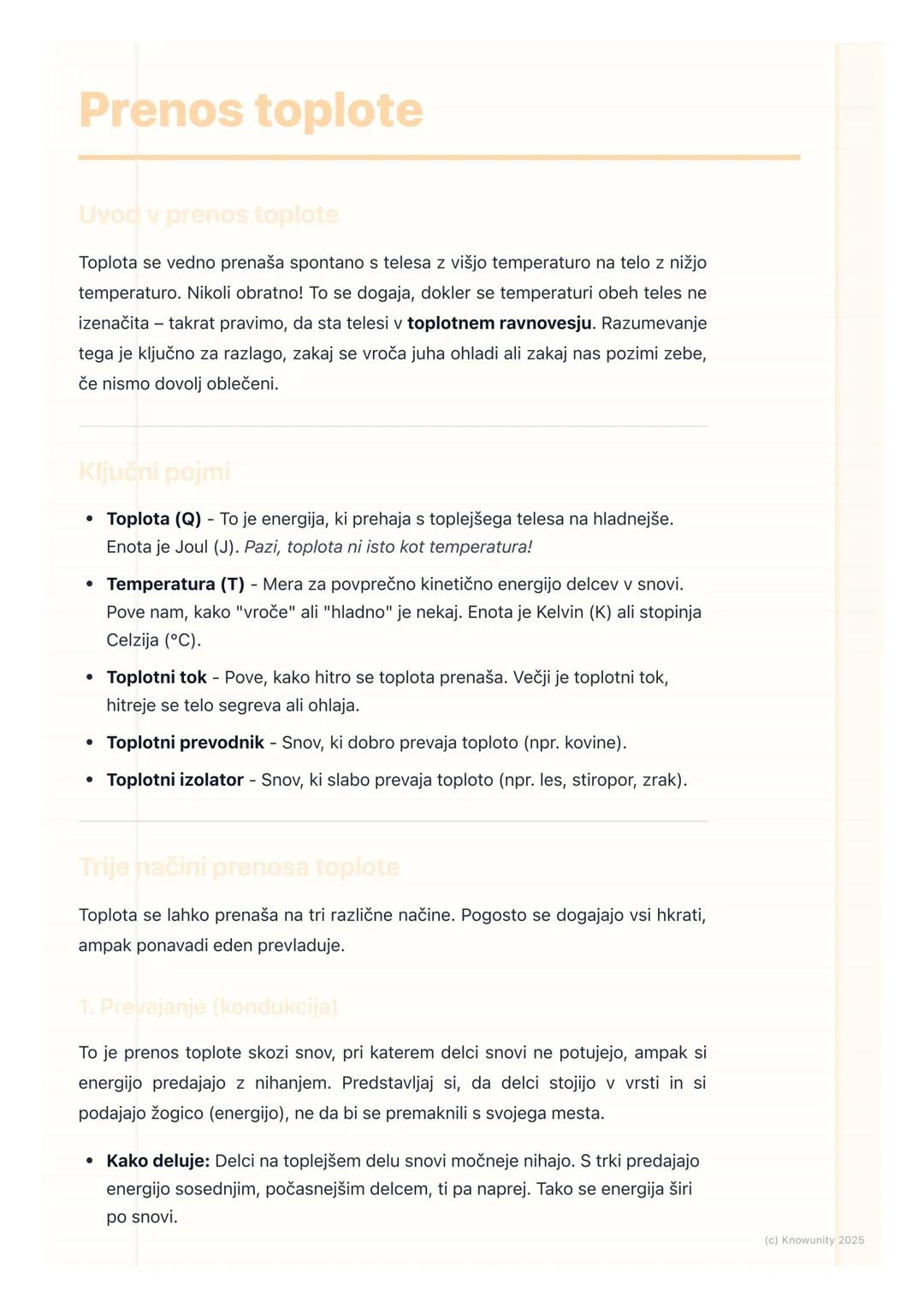 # Prenos toplote

Uvod v prenos toplote

Toplota se vedno prenaša spontano s telesa z višjo temperaturo na telo z nižjo
temperaturo. Nikoli 