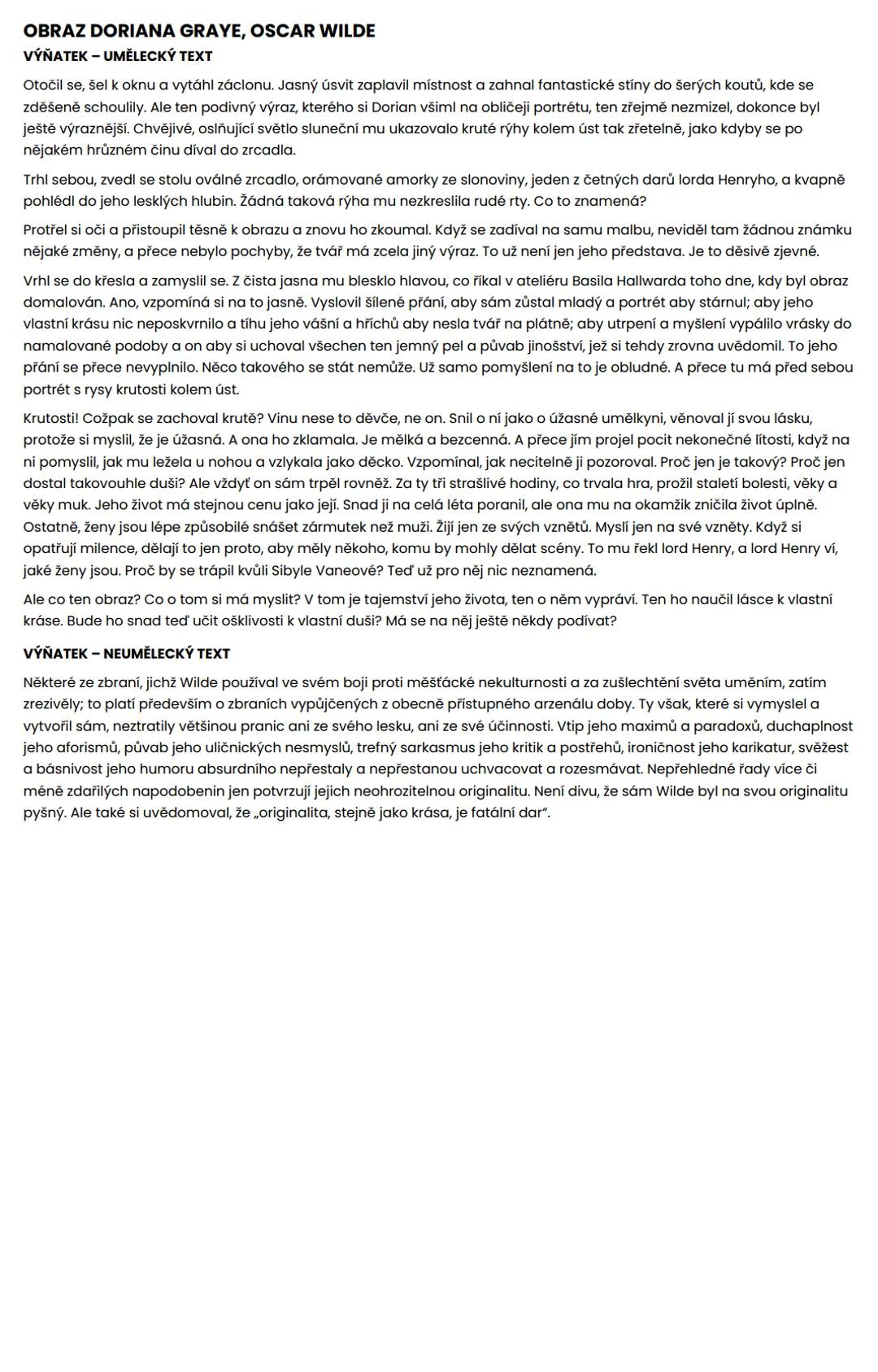 --- OCR Start ---
ROZBORY TEXTŮ
ANALÝZA UMĚLECKÉHO TEXTU
1. ČÁST
- zasazení výňatku do kontextu díla
- téma a motiv
- časoprostor
- kompozič