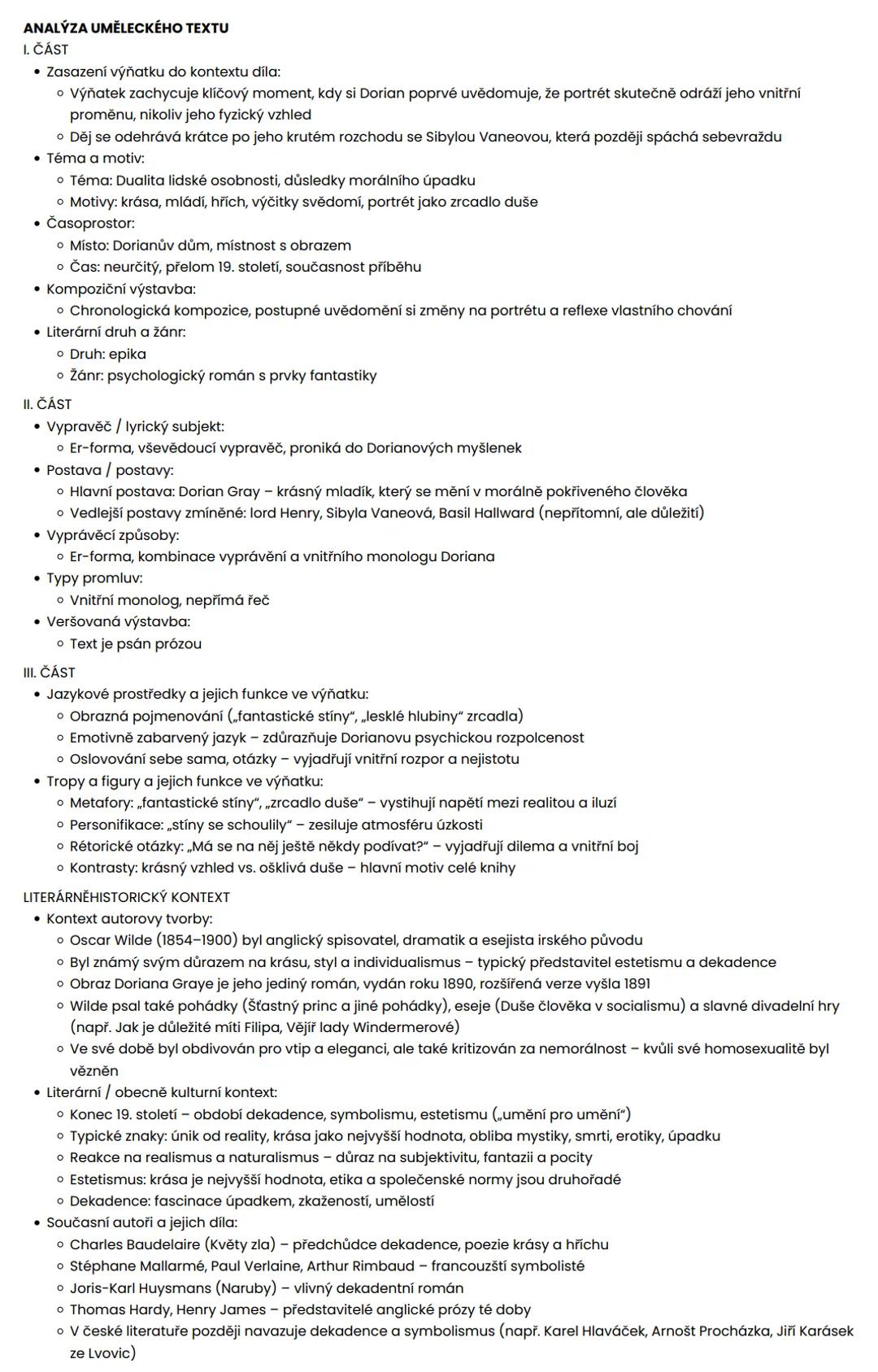 --- OCR Start ---
ROZBORY TEXTŮ
ANALÝZA UMĚLECKÉHO TEXTU
1. ČÁST
- zasazení výňatku do kontextu díla
- téma a motiv
- časoprostor
- kompozič