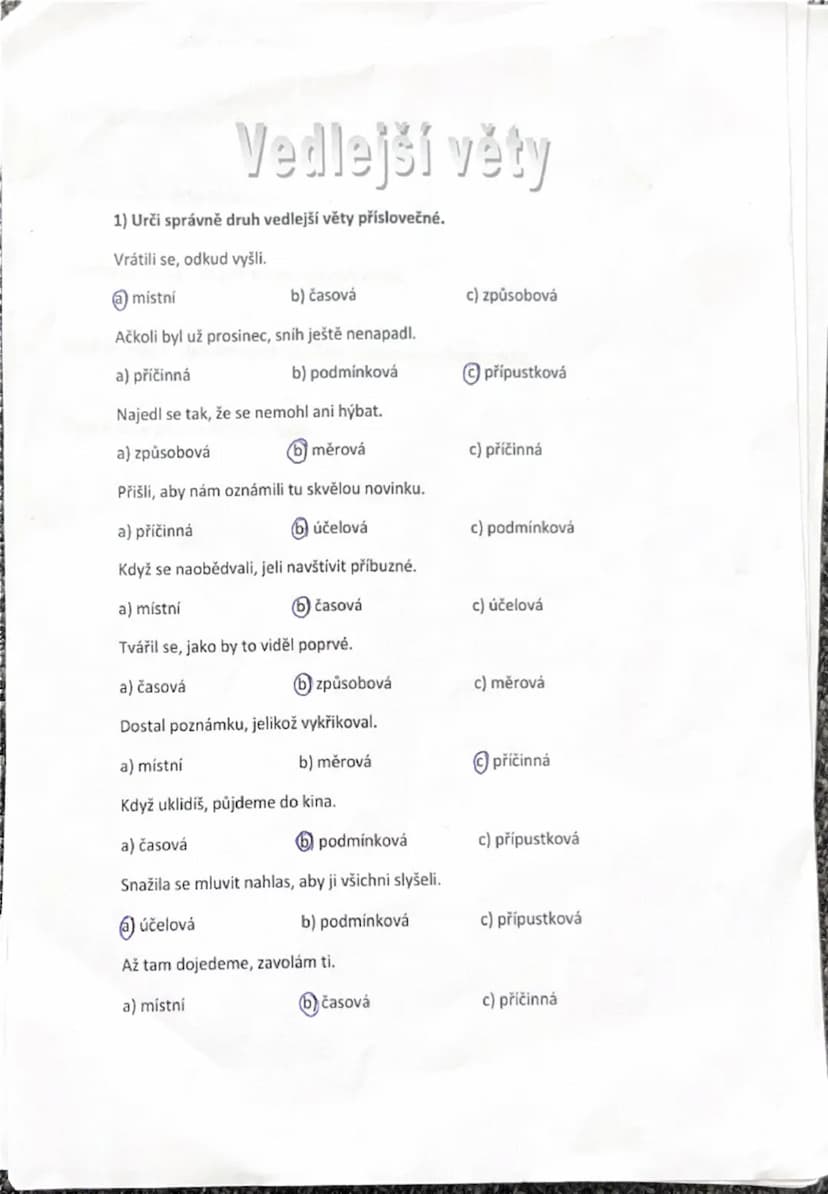 --- OCR Start ---
VEDLEJŠÍ VĚTA
OTÁZKA NA VEDLEJŠÍ VĚTU
SPOJOVACÍ VÝRAZY
PODMĚTNÁ
Kdo? Co?
Kdo, co, že, aby
PŘÍSUDKOVÁ
Jaký?
Jak, jaký
PŘEDM