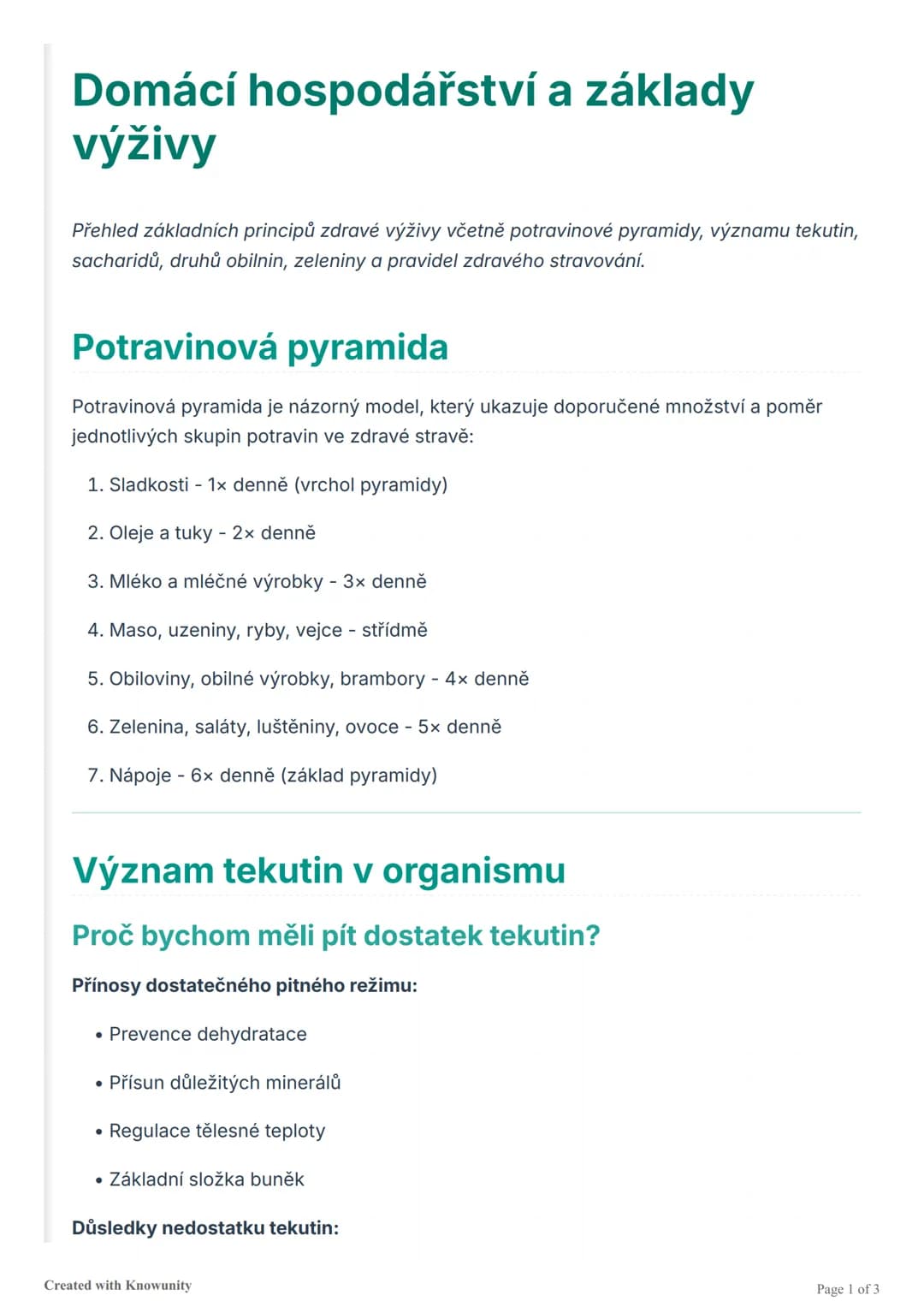 # Domácí hospodářství a základy
# výživy

Přehled základních principů zdravé výživy včetně potravinové pyramidy, významu tekutin,
sacharidů,